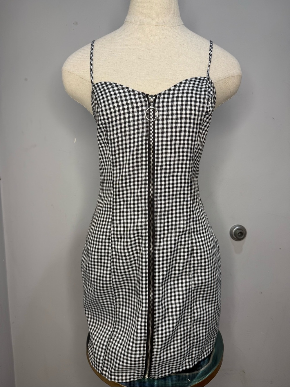 Forever 21 Black and White Gingham Zip-Front Mini Dress